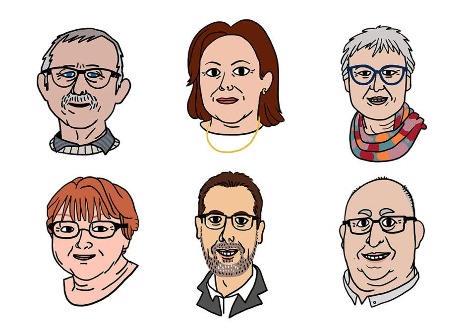 caricatures de personne d'après photos pour marie par sophia zandotti graphiste et illustratrice à paris et orléans - portrait corporate d'équipe par un freelance