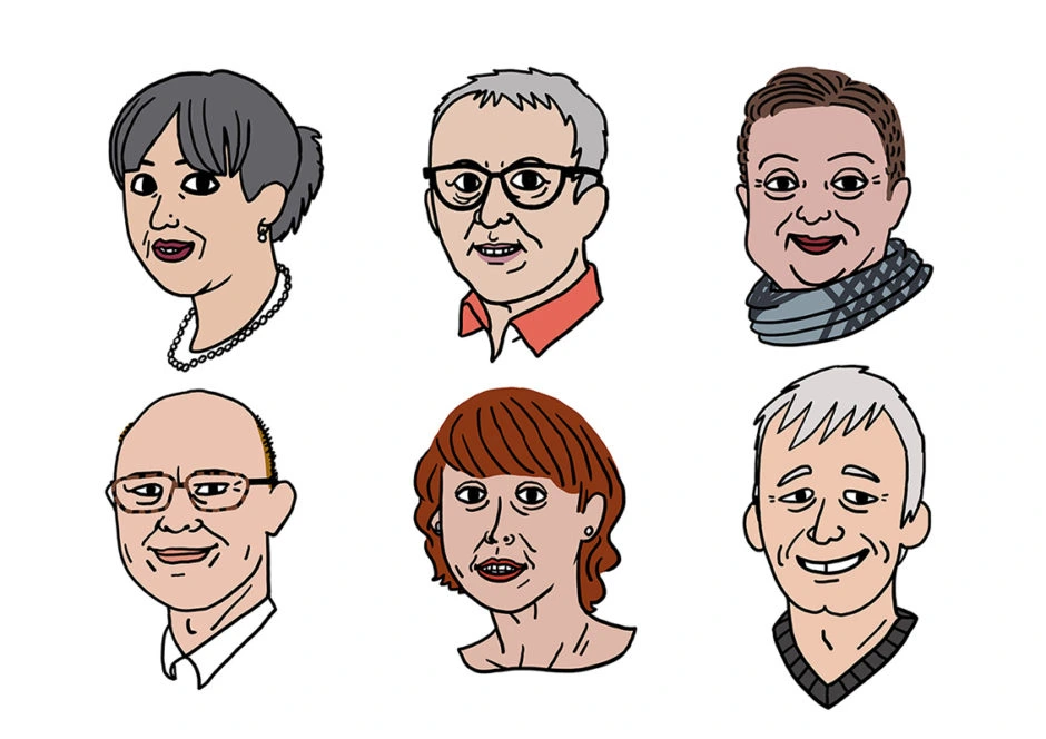 caricatures de personne d'après photos pour marie par sophia zandotti graphiste et illustratrice à paris et orléans - portrait corporate d'équipe par un freelance