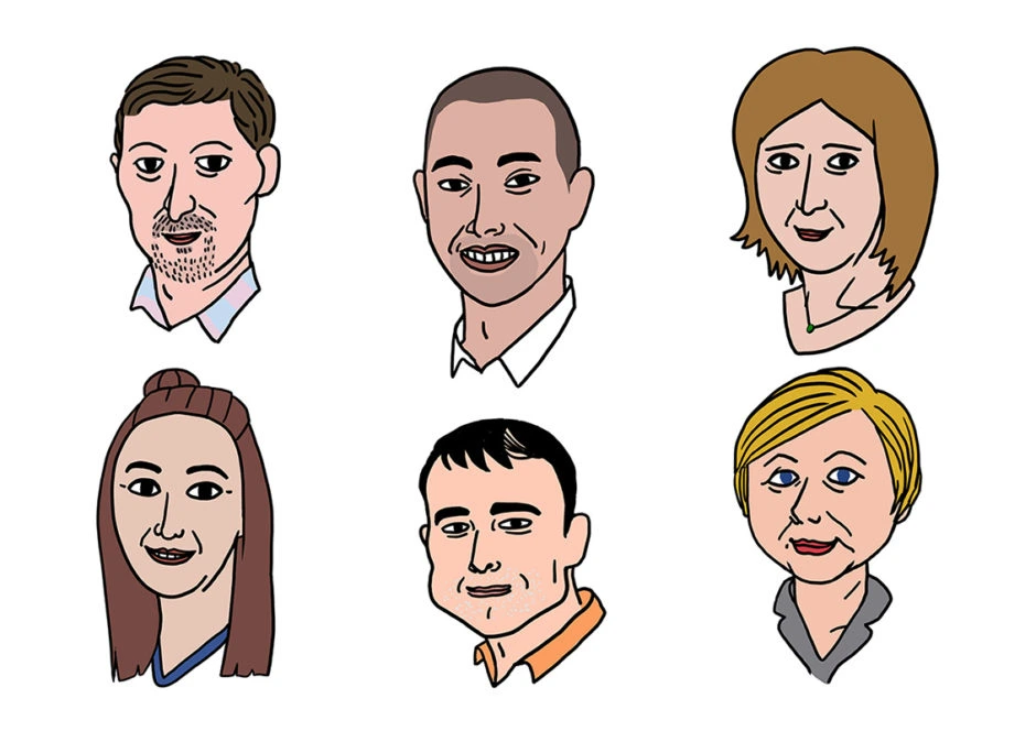 caricatures de personne d'après photos pour marie par sophia zandotti graphiste et illustratrice à paris et orléans - portrait corporate d'équipe par un freelance