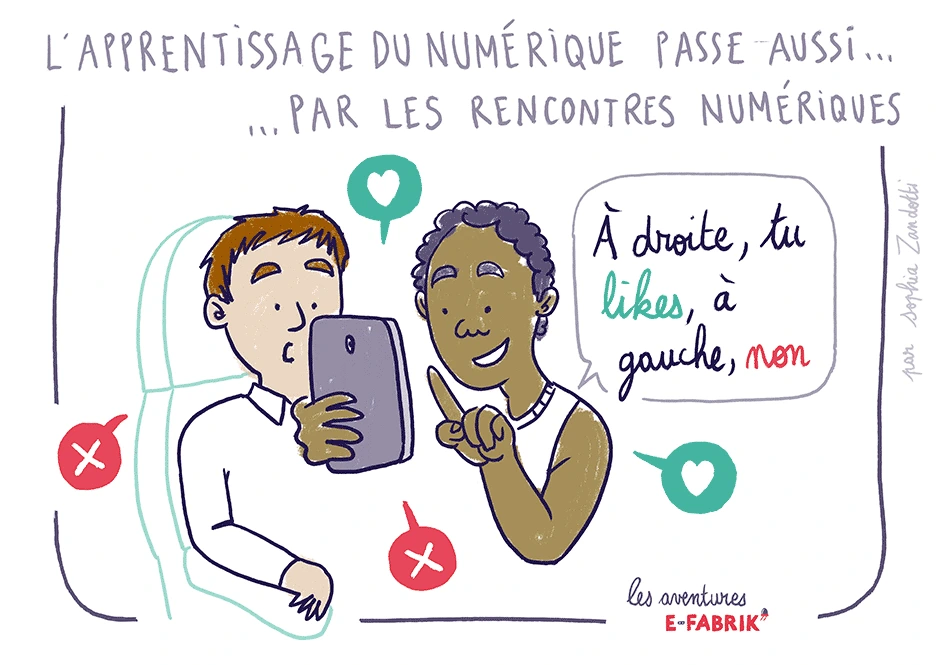 apprentissage du numérique, dessin au trait noir, freelance efabrik, anecdotes dessinées